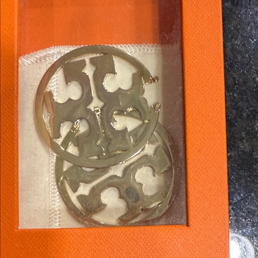 Tory Burch Gold Logo Hoop Earrings